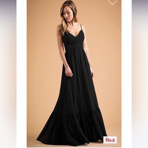 Jasmine Boho Bridesmaid Dress with Skirt Ruffle and Ruched V-Neck B223005